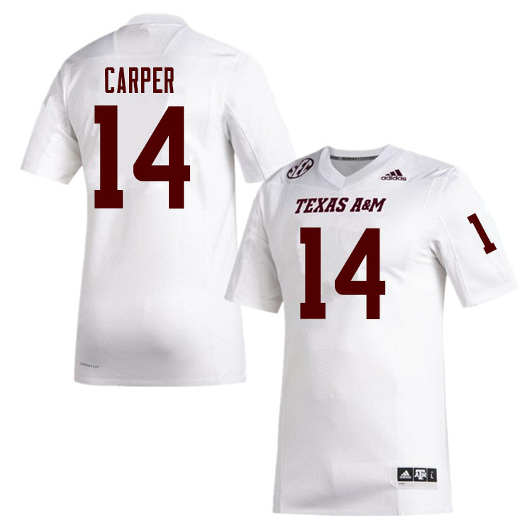 Men #14 Keldrick Carper Texas A&M Aggies College Football Jerseys Sale-White - Click Image to Close